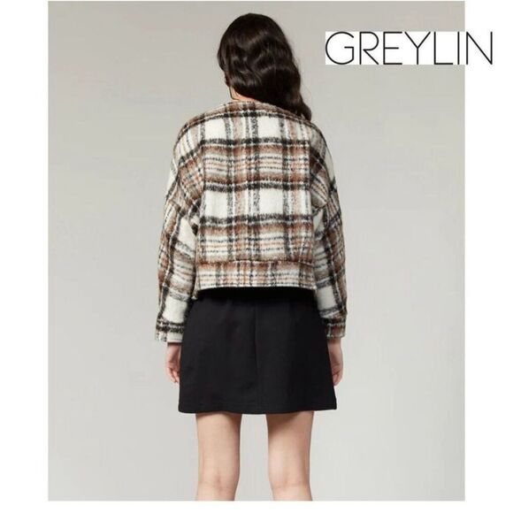 Greylin Chestnut Brown Dasia Brushed Plaid Moto Jacket - Picture 2 of 7